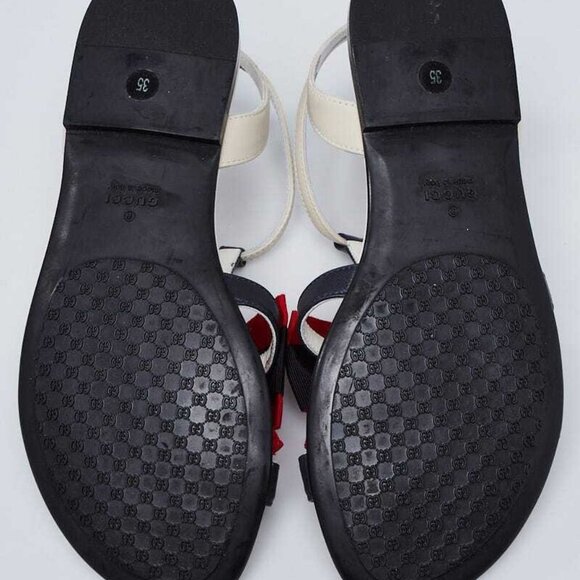 Gucci White/Blue Leather Vintage Web Bow T-Strap Open Toe Sandals Size 4.5/35 - Picture 2 of 5